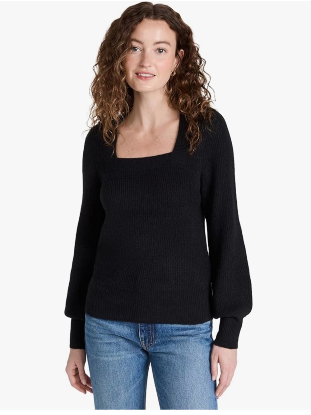 Madewell Melwood Square-Neck Pullover Sweater in Coziest Yarn Black Size M EUC